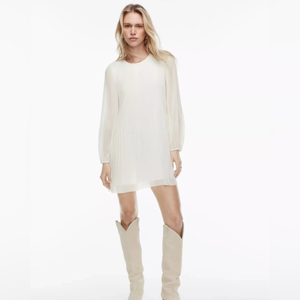 Aritzia Sheer Pleated Long Sleeve Mini Dress - Size S